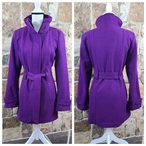 Calvin Klein Funnel Neck Belted Coat Peacoat XS